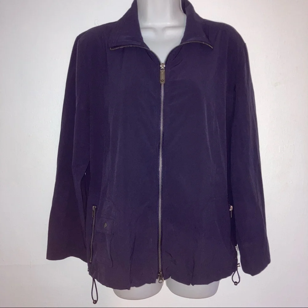 Zenergy Chico’s Navy Lightweight Poly Blend Zip Front Jacket 1 8 M